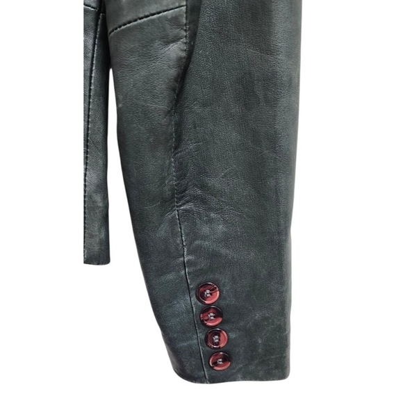 Vintage Leather Blazer Jacket Women’s EU38/US6 Green Notched Lapel Single Button - Picture 6 of 11